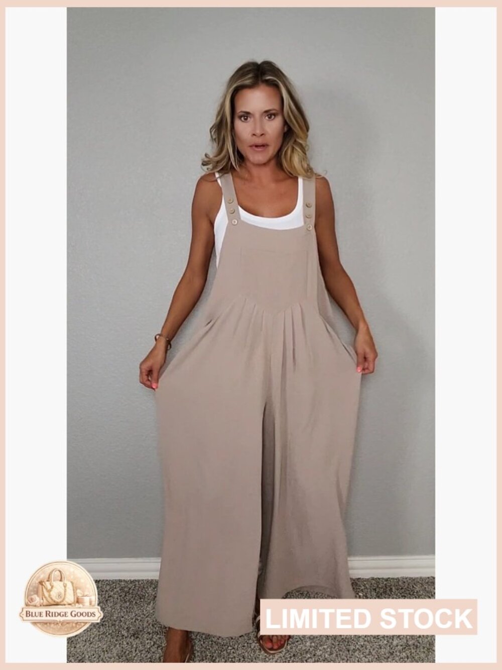 Wide Leg Jumpsuit with Pockets Casual Loose Romper Boho Summer Outfit - Picture 7 of 7
